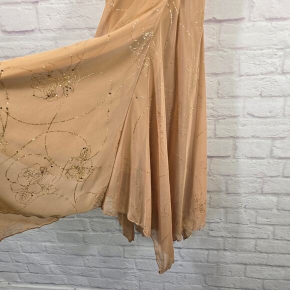 M Ariella Gold Y2K Asymmetrical Midi Dress Womens Size XS S Whimsical Fairy Rose - Picture 6 of 12